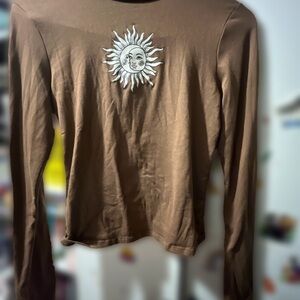 Brown Crop Graphic Long Sleeve Tee